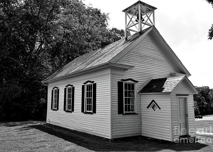 Paul Ward Greeting Card featuring the photograph The Union School House A One Room School black and white by Paul Ward