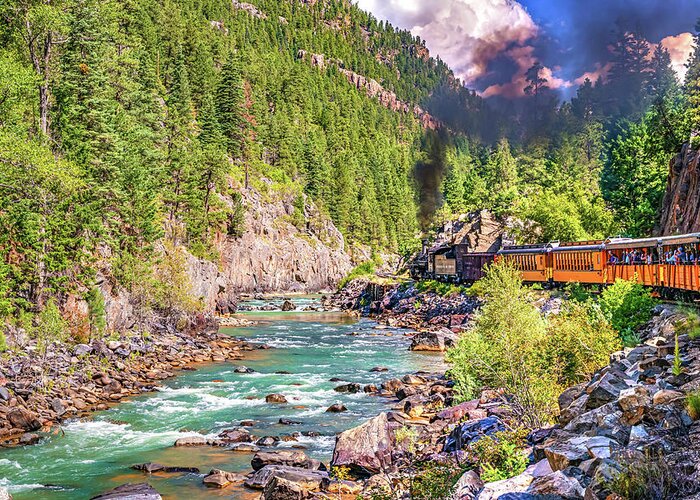 Colorado Greeting Card featuring the photograph The Vintage DSNG Train Chugging Along The Animas River by Gregory Ballos
