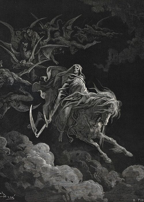 Gustave Dore Greeting Card featuring the painting The Vision of Death, 1866 by Gustave Dore