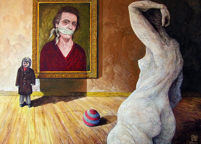 Surrealism Greeting Card featuring the painting The Visitor by Otto Rapp