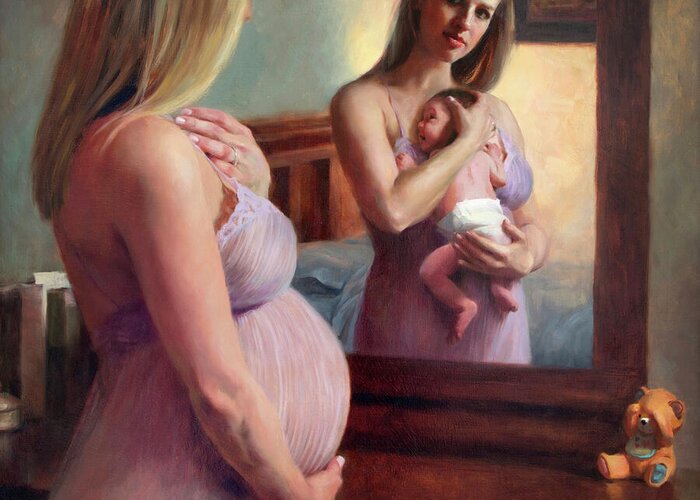 Pregnant Greeting Card featuring the painting The Wait and the Reward by Anna Rose Bain
