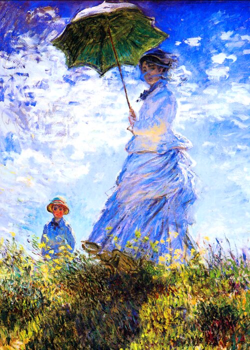 Claude Monet Greeting Card featuring the painting The Walk Lady with a Parasol 1875 by Claude Monet