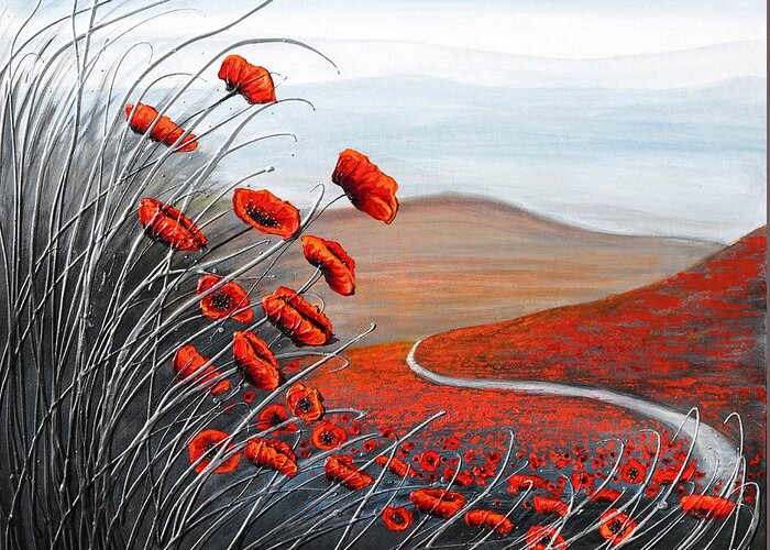Redpoppies Greeting Card featuring the painting The Walk through the Poppies by Amanda Dagg