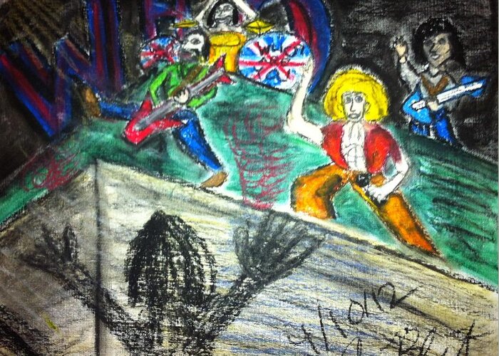 Rock And Roll Greeting Card featuring the pastel The Who in Concert by Andrew Blitman