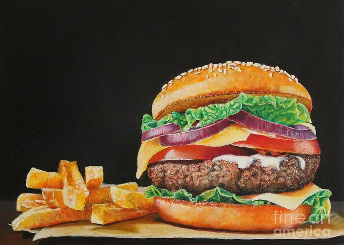 Hamburger Greeting Card featuring the painting The Works by Bob Williams