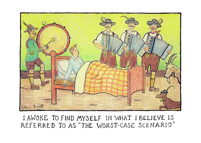 Captionless Greeting Card featuring the drawing The Worst Case Scenario by Glen Baxter