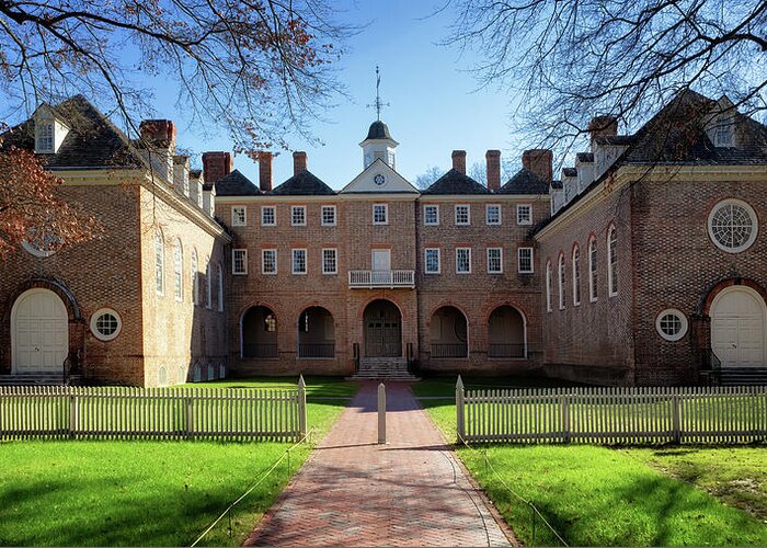 Wren Building Greeting Card featuring the photograph The Wren Building Courtyard - Williamsburg, Virginia by Susan Rissi Tregoning