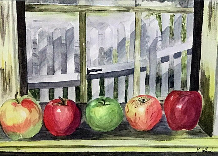 Fruit Greeting Card featuring the painting An apple a day by Genevieve Holland