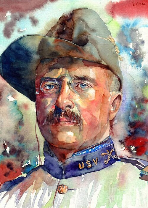 Theodore Roosevelt Greeting Card featuring the painting Theodore Roosevelt by Suzann Sines