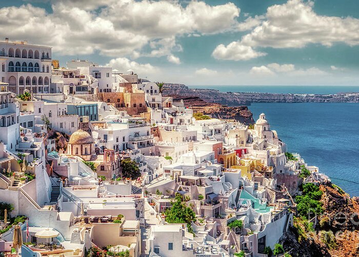 Thera Greeting Card featuring the photograph Thera - Fira City on Santorini - Greece by Stefano Senise