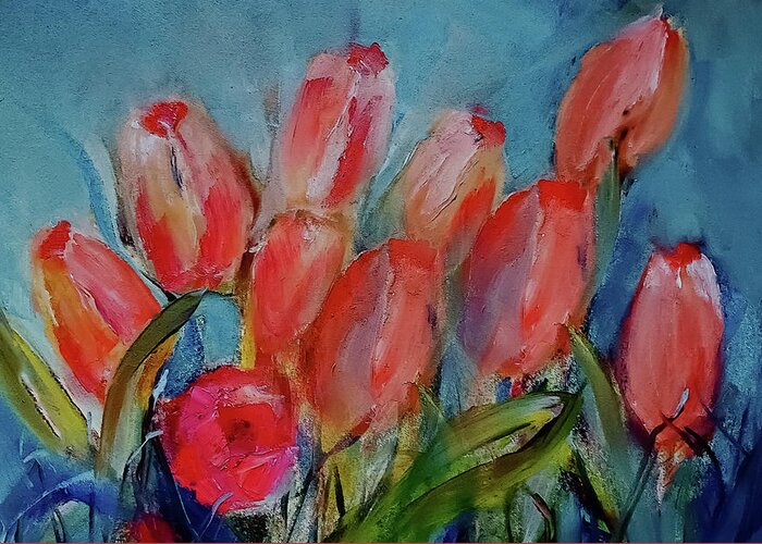 Blooms Greeting Card featuring the painting They Will Bloom Soon by Lisa Kaiser