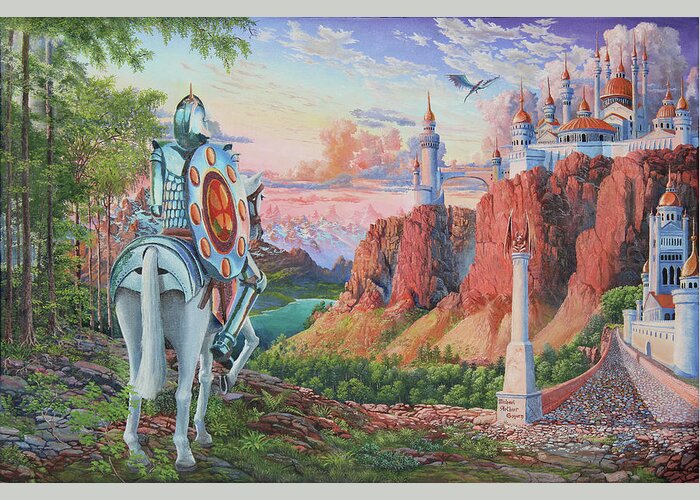 Knight Greeting Card featuring the painting This Guy has Problems by Michael Goguen