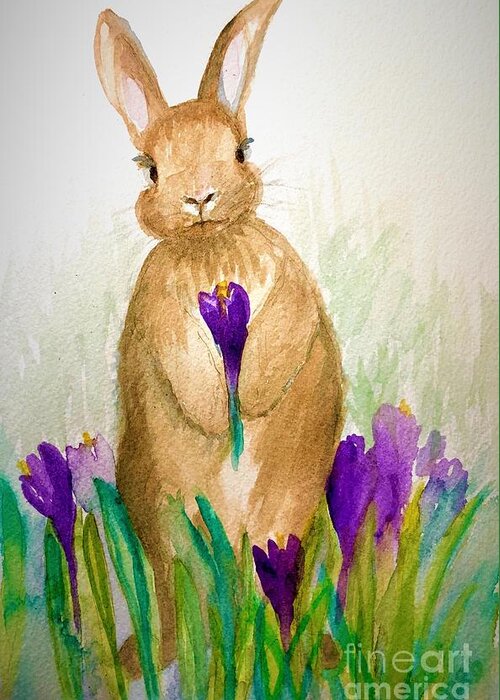 Bunny Greeting Card featuring the painting This is for You by Deb Stroh-Larson