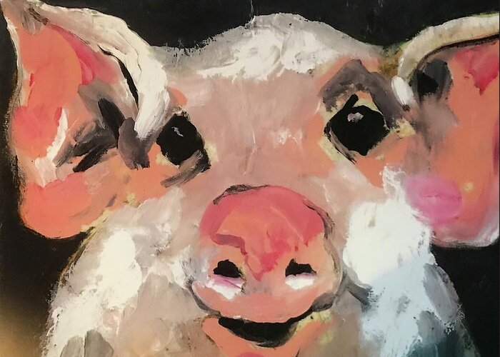 Pig Greeting Card featuring the painting This Little Piggy by Elaine Elliott