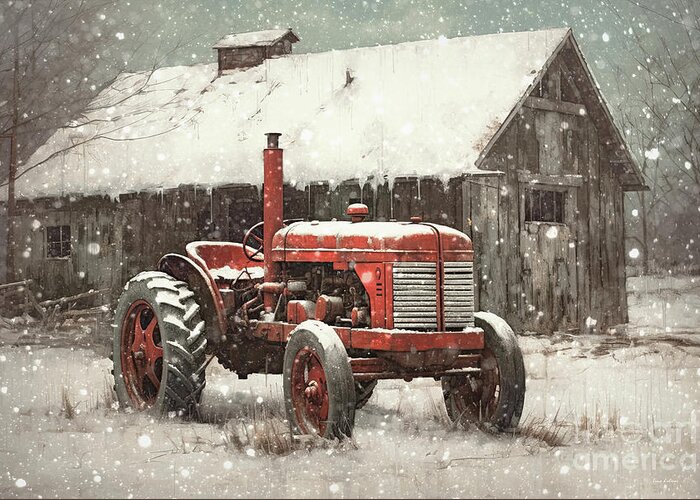 Tractor Greeting Card featuring the painting This Old Tractor by Tina LeCour