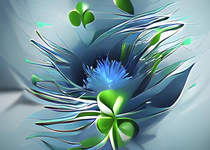 Thistle; Clover; Flower; Leaves; Abstract; Dreamy; Surreal; Square; Greeting Card featuring the photograph Thistle and Clover by Tina Uihlein