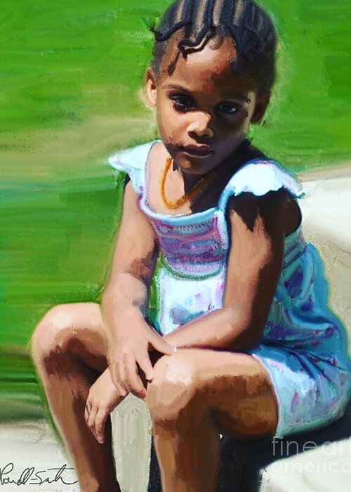 Child Greeting Card featuring the painting Thoughtful Leilani by D Powell-Smith