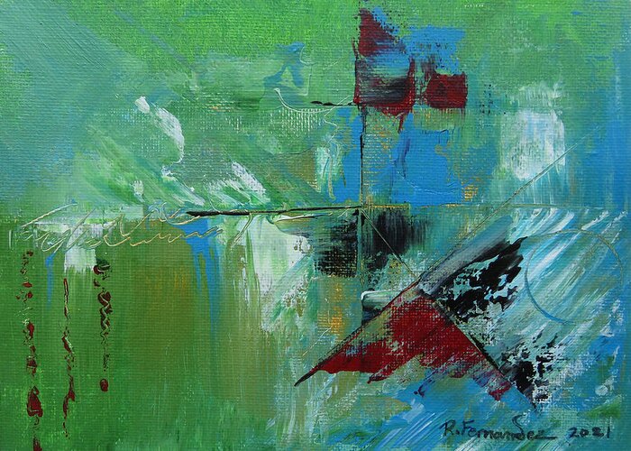 Abstract Greeting Card featuring the painting Thoughts On The Matter by Raymond Fernandez