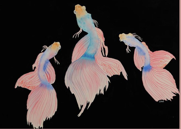 Betta Greeting Card featuring the painting Three Betta by Laurel Best