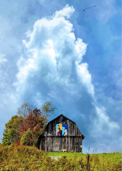 Virginia Greeting Card featuring the photograph Three Birds Farm Barn Clouds by Debra and Dave Vanderlaan