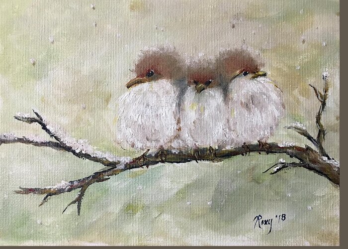 Fairy Wrens Greeting Card featuring the painting Three Fat Fluffballs by Roxy Rich