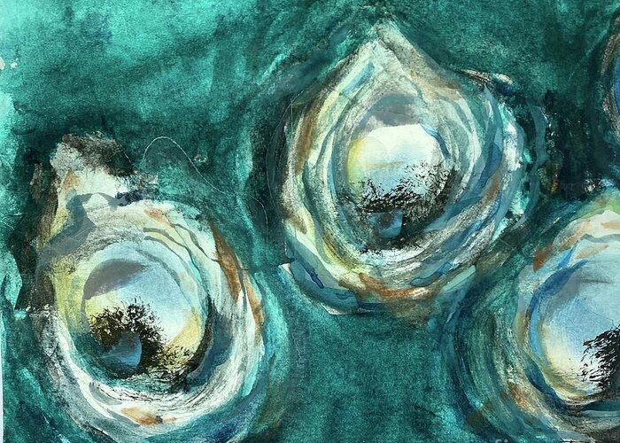 Louisiana Seafood Greeting Card featuring the painting Three Oyster Cult by Francelle Theriot