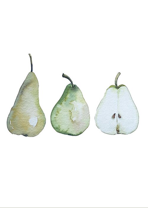 Three Greeting Card featuring the painting Three pears standing by Luisa Millicent