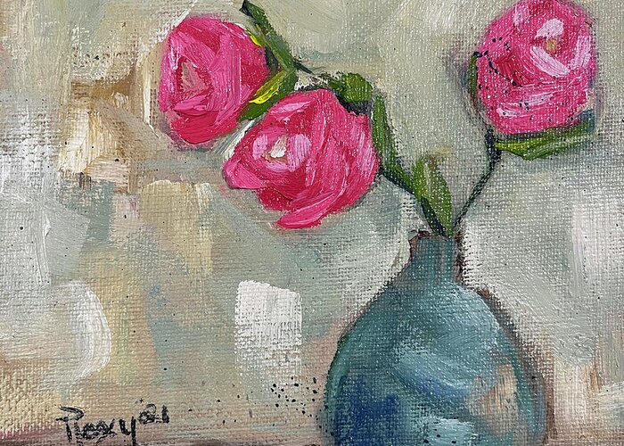 Rose Painting Greeting Card featuring the painting Three Roses by Roxy Rich