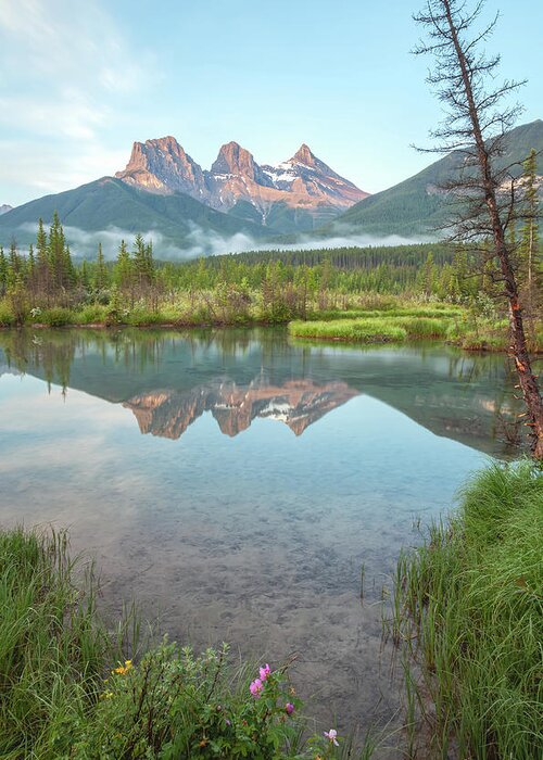 Canmore Greeting Card featuring the photograph Three Sisters Vertical by Jonathan Nguyen