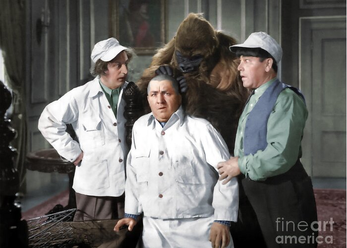 Funny Actors Greeting Card featuring the photograph Three Stooges and the Gorilla by Franchi Torres