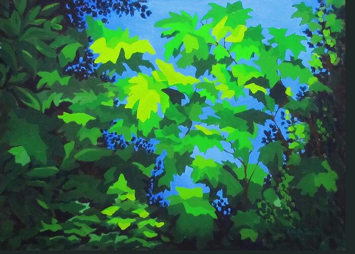 Leaves Greeting Card featuring the painting Through the Leaves by Karen Ilari
