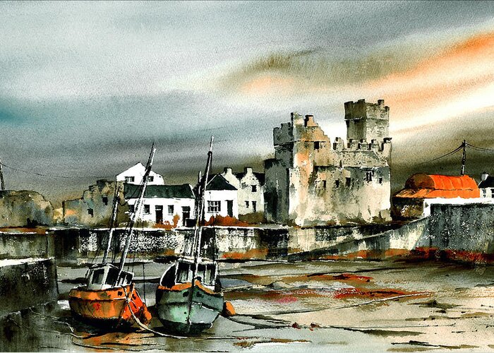 Vagabond.ie Greeting Card featuring the painting Slade Harbour, Co. Wexford. by Val Byrne