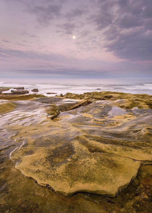 La Jolla Greeting Card featuring the photograph Tide Pools and Mid-Autumn Moon, La Jolla by Alexander Kunz