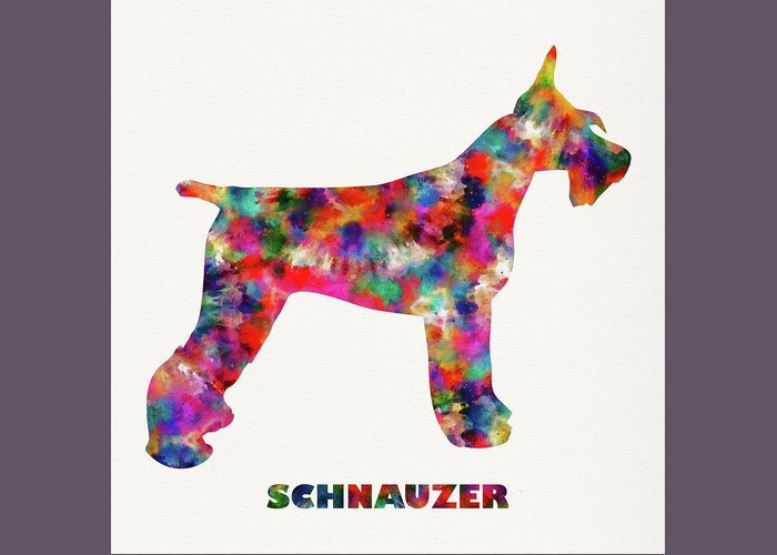Schnauzer Greeting Card featuring the digital art Tie Dye Schnauzer Dog Art by Peggy Collins