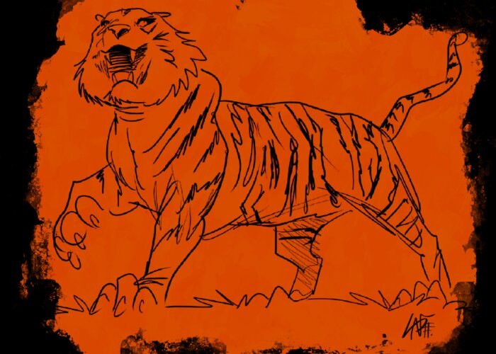 Tiger Greeting Card featuring the drawing Tiger Gesture Sketch by John LaFree