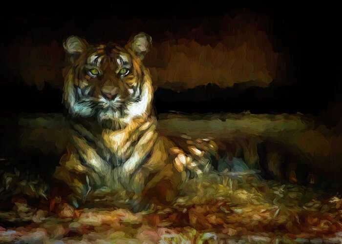 Digital Photo Art Greeting Card featuring the photograph Tiger in the Shadows by Francis Sullivan