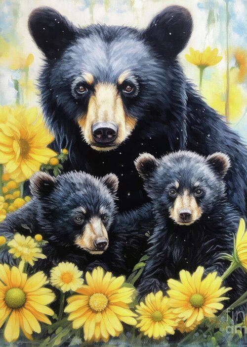 Grizzly Bear Greeting Card featuring the painting Time With Mother by Tina LeCour
