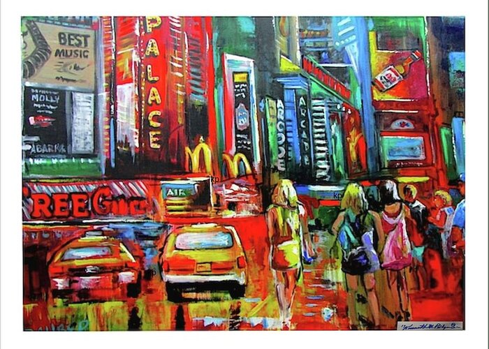 New York Greeting Card featuring the painting Times Square by Ken Pridgeon