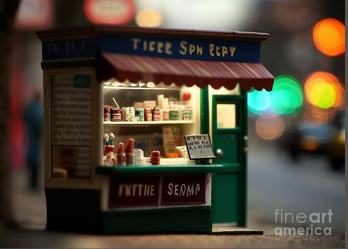 A Variety Of Jams Greeting Card featuring the mixed media Tiny City Shop II by Jay Schankman