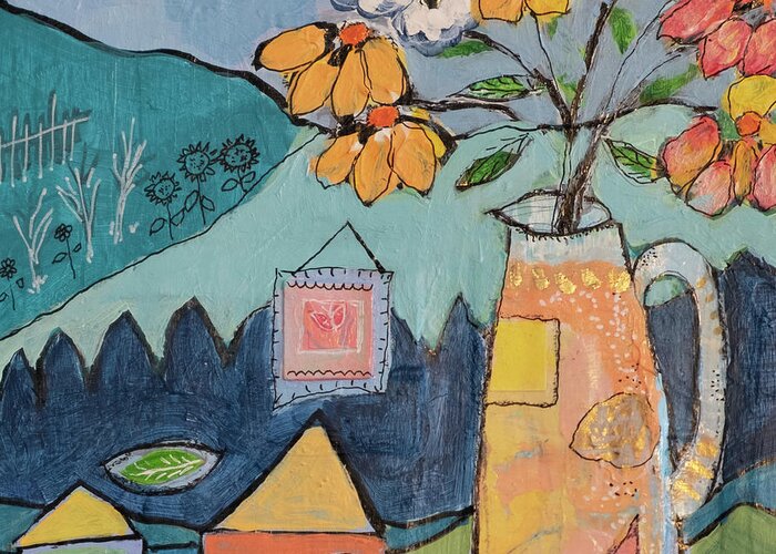 Flowers Greeting Card featuring the mixed media Tiny House 3 by Julia Malakoff