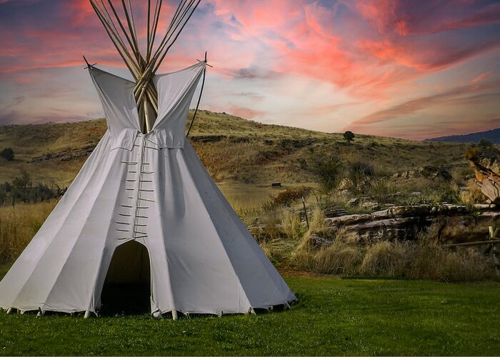 Native Temporary Housing Greeting Card featuring the photograph Tipi at Sunset by Laura Putman