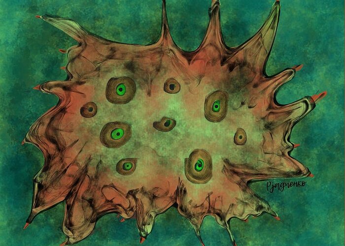 Green Greeting Card featuring the digital art To be cellular by Ljev Rjadcenko