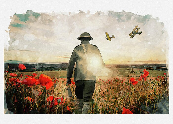 Soldier Poppies Greeting Card featuring the digital art To End All Wars by Airpower Art