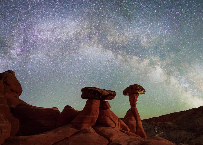 Usa Greeting Card featuring the photograph Toadstool Hoodoos with the Full Arch by Darrell DeRosia