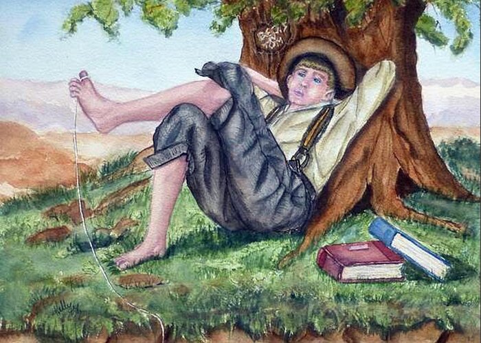 Adventures Of Tom Sawyer Greeting Card featuring the painting Tom Sawyer Adventures by Kelly Mills