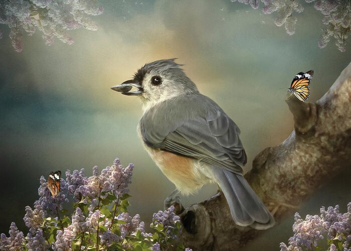 Birds Greeting Card featuring the digital art Tomas the Titmouse by Maggy Pease
