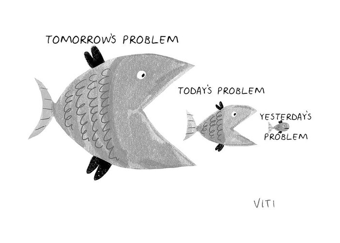 A26540 Greeting Card featuring the drawing Tomorrow's Problem by Eugenia Viti