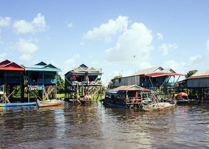 Panoramic Greeting Card featuring the photograph Tonlesap lake cambodia floating village by Sonny Ryse