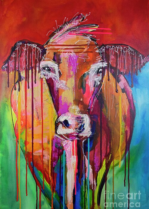 Cow Greeting Card featuring the painting Too Moo for Yoo III by Robin Valenzuela