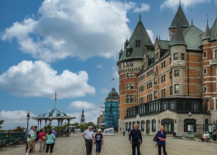 Building Materials Greeting Card featuring the photograph Tourists on the Promenade in Quebec City by Darryl Brooks